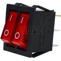 Переключатель двойной с подсветкой IRS-2101-1А ON-OFF, 6pin, 15A, 220V, красный 