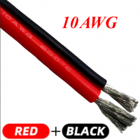 Кабель силиконовый спаренный 10AWG (5,2мм²) красный+черный