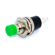 Кнопка малая PBS-10B-2 без фиксации OFF-(ON), 2pin, 1А, 250V, зелёная 