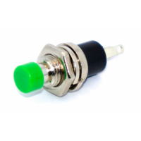Кнопка малая PBS-10C-2 без фиксации ON-(OFF) , 2pin, 1А, 250V, зелёная 