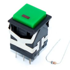 Кнопка KD2-21 прямокутна з підсвіткою (зелена), ON-(ON), 8 pin, з фіксацією, 2.4V