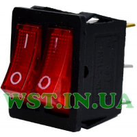 Переключатель двойной с подсветкой KCD4-011, ON-OFF, 6pin, 15A, 220V, красный 