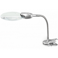 Desktop magnifying glass MG4B-4A 2.5X 107mm 6X 24mm on a flexible holder with clothespin with LED backlight